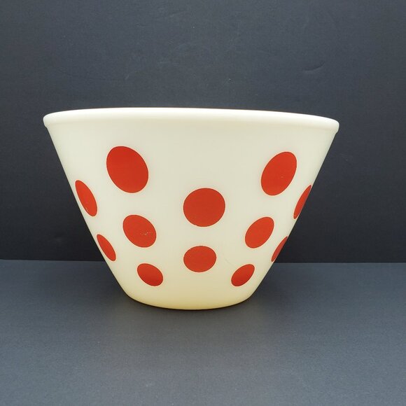 Fire King Red Dots Mixing Bowl Anchor Hocking Red Polka Dot Serving Bowl - Picture 1 of 11
